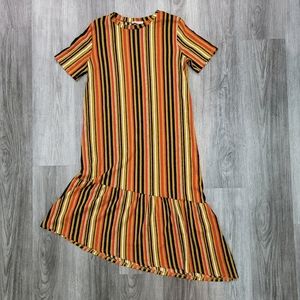 Zara| Dress Striped Crepe Asymmetric Hem Short Sleeves